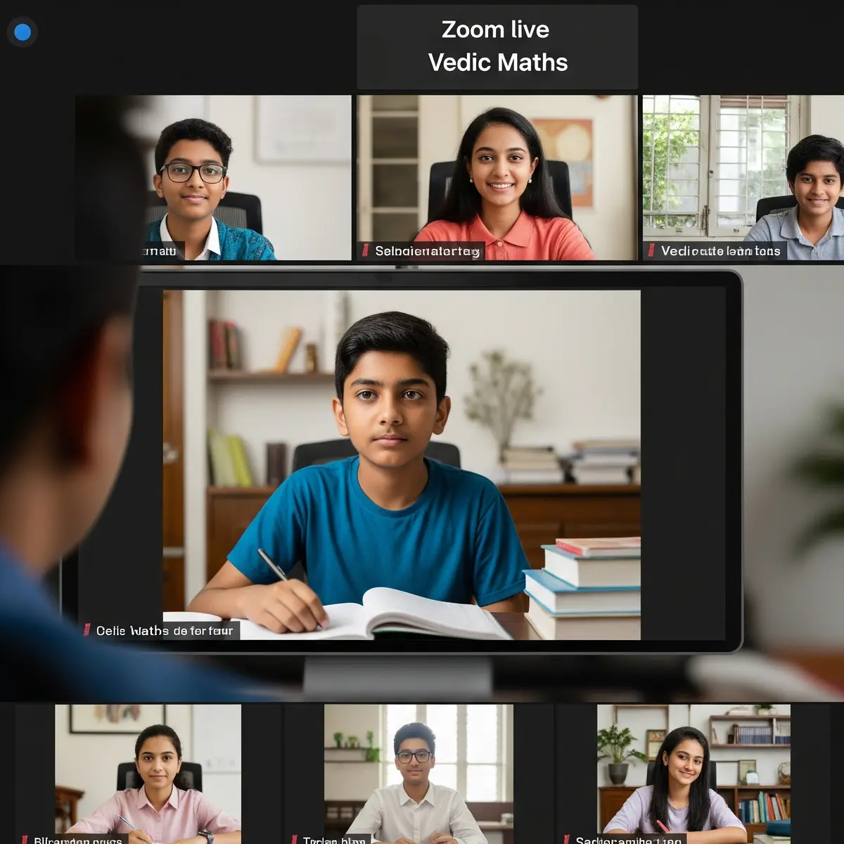 Class 10 students in Zoom classroom preparing for board exams with Vedic Maths
