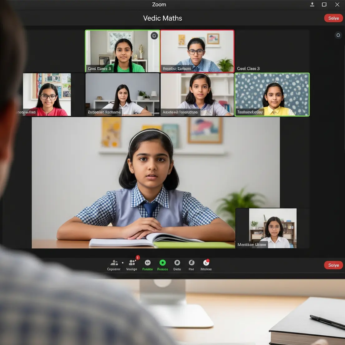 Class 3 students learning Vedic Maths in a live virtual classroom