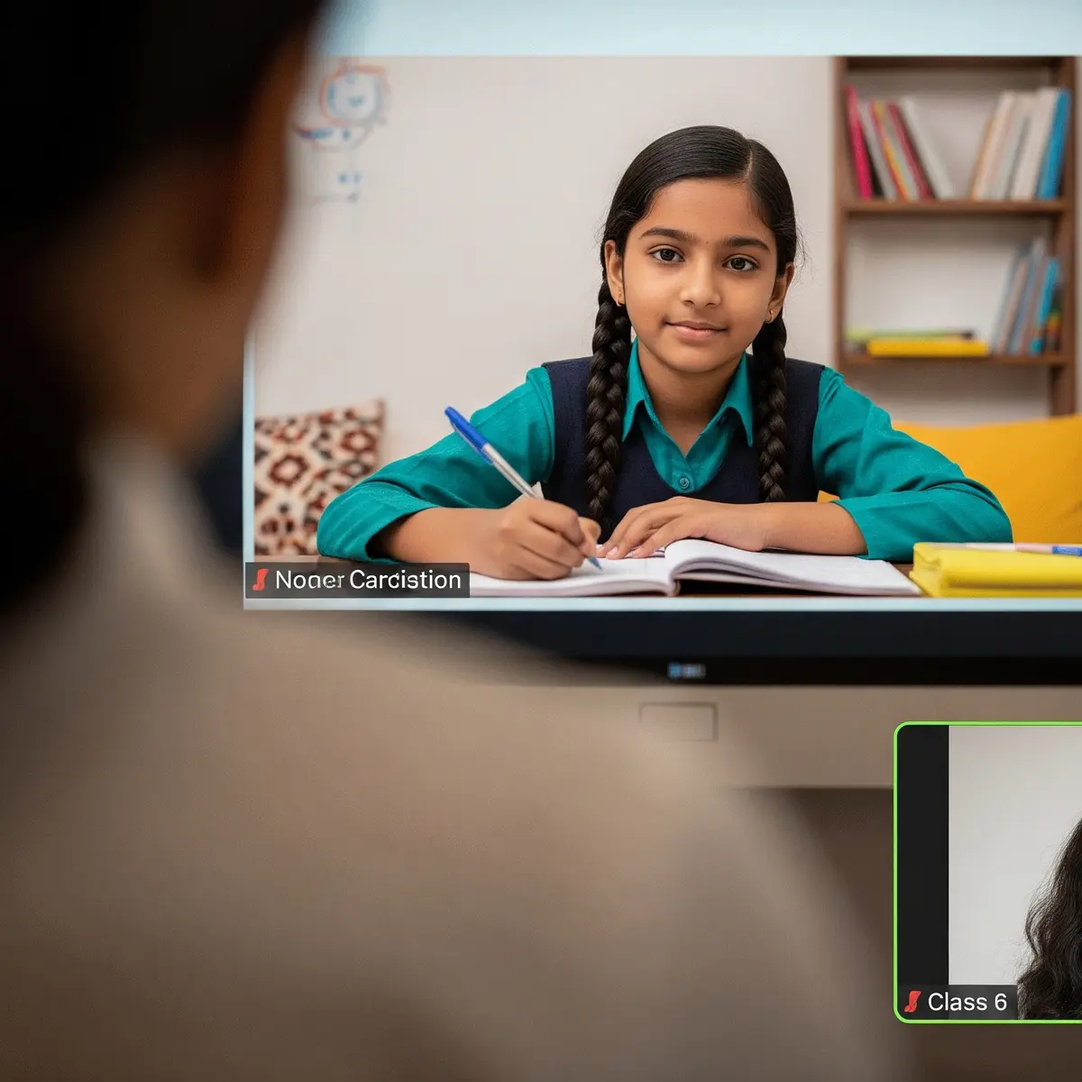 Class 6 girl in school uniform practicing Vedic Maths techniques