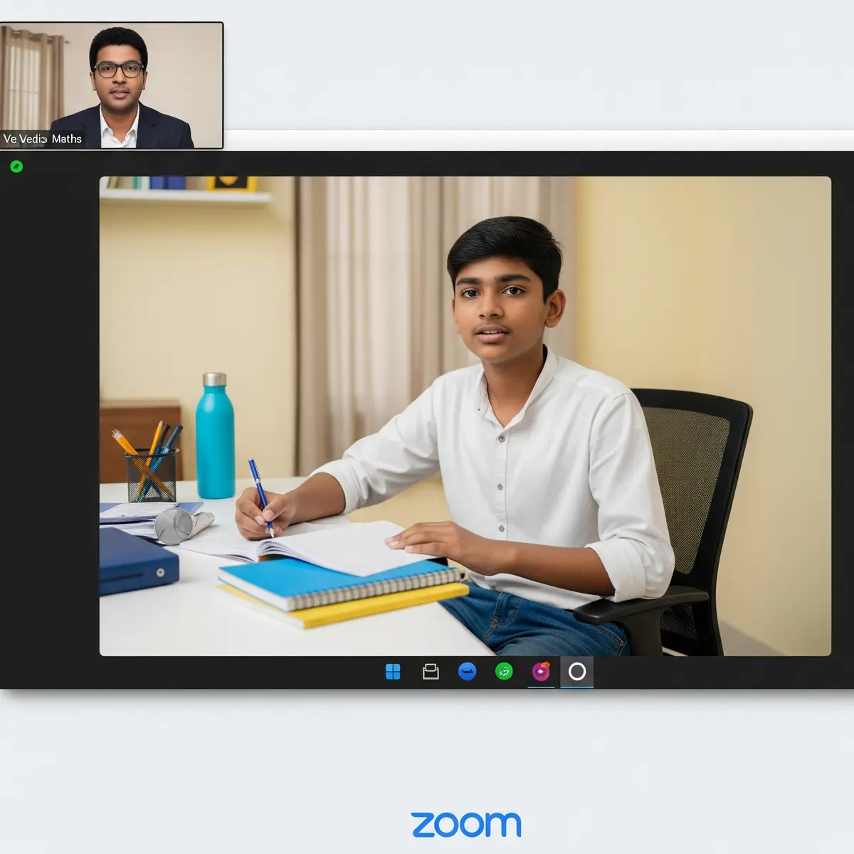 Class 9 student with teacher in virtual Vedic Maths class for advanced concepts